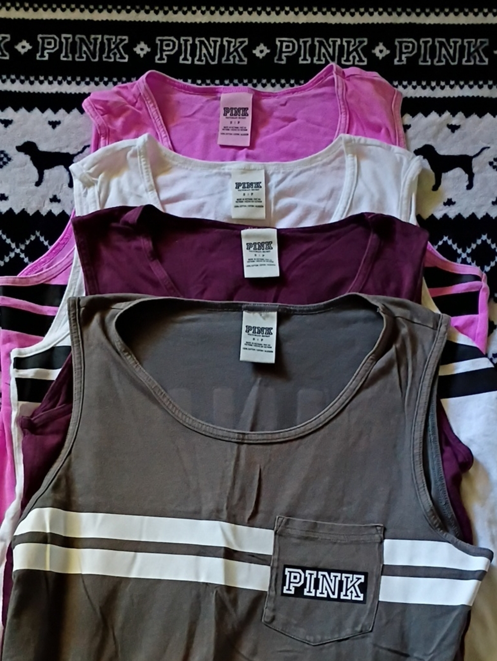 4 PINK Bundle Tank Tops Size S/P Purple, White, Olive,Pink Colors
